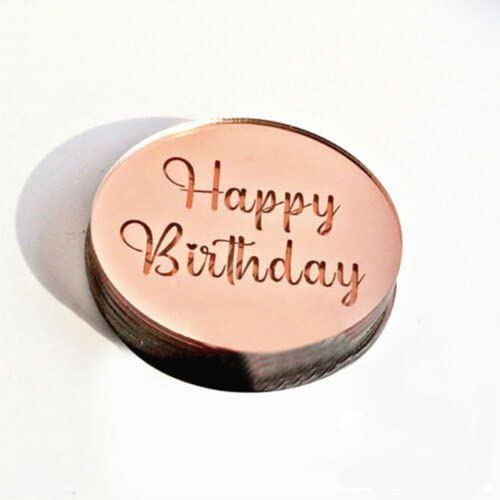 AIDNTBEO Happy Birthday Cupcake Topper Runde Scheibe Acryl Kuchen Topper Laser Cut Party Dekoration Rose Gold 10 Stück von AIDNTBEO