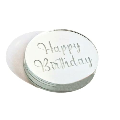 Happy Birthday Cupcake-Topper, runde Scheibe, Acryl, lasergeschnitten, Party-Dekoration, Silber, 5 Stück von AIDNTBEO