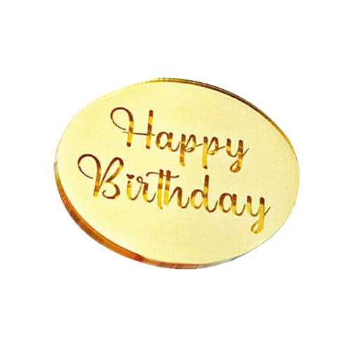 Happy Birthday Cupcake Topper, runde Scheibe Acryl Kuchen Topper Cut Party Dekoration, Gold, 10 Stück von AIDNTBEO