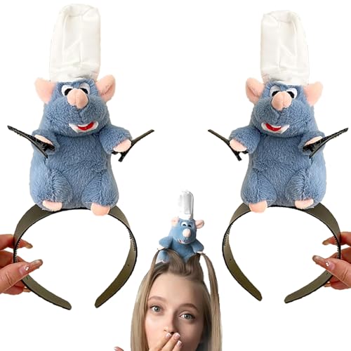 2PCS Frauen Cartoon Remy Ratatouille Kopfbedeckung - ratatouille haarreif, Lustige Kostüme Maus Stirnband Stofftier Kopfbedeckung Cartoon Maus Kostüm Requisiten Lustige Kreativität Kind Geschenk von AIDODIA