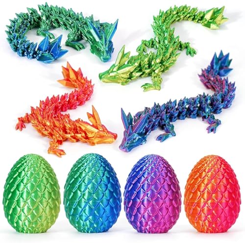 4er Set Miniatur 3D Drache Im Ei Drachenei Mit Drache - Geheimnisvolle Drache 3D Druck, Ostern Überraschungs Drachen Figuren, Realistische Ewegliche Gelenke Dragon Eggs Spielzeug Überraschung von AIDODIA