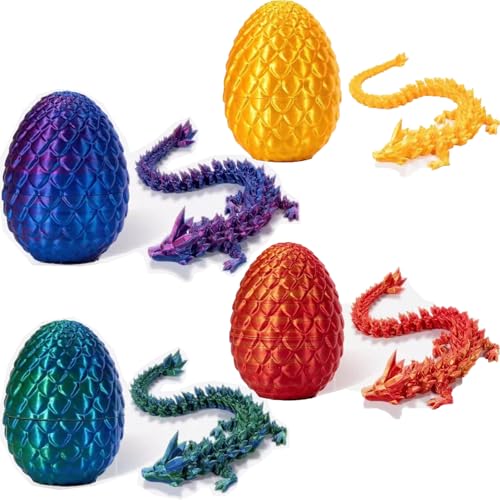 4er Set Miniatur 3D Drache Im Ei Drachenei Mit Drache - Geheimnisvolle Drache 3D Druck, Ostern Überraschungs Drachen Figuren, Realistische Ewegliche Gelenke Dragon Eggs Spielzeug Überraschung von AIDODIA