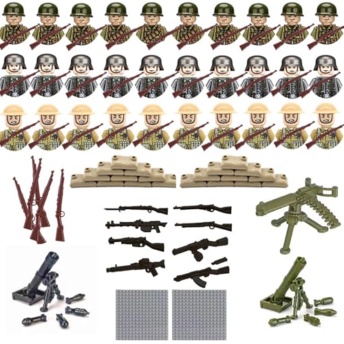 AIDODIA Ww2 Soldier Action Figures,30 Mini Figures Military Kit, Enthält Mörser*2Maschinengewehr *1Bodenplatte*2Sandsack*20 Perfekt Für Geschichtsinteressierte (a) von AIDODIA