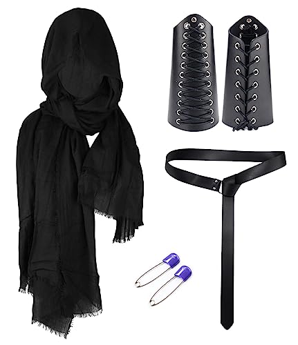 AIEOE Erwachsene Kostüm Zubehör Set Mittelalterliche Wikinger Cosplay Accessoires für Halloween Fasching 4 Stück Schwarz von AIEOE