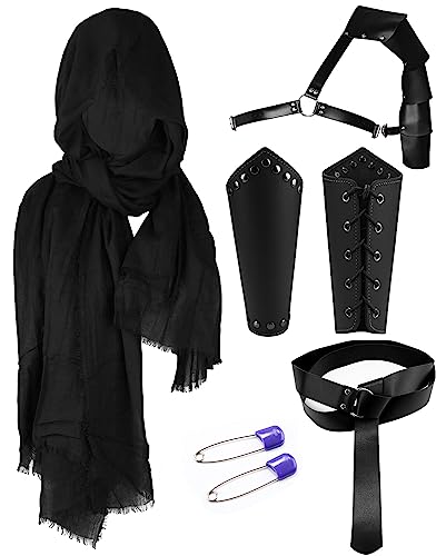 AIEOE Halloween Kostüm Mittelalterlicher Ritter Kostüm Zubehör aus PU Leder 5-teiliges Set Schwarz von AIEOE