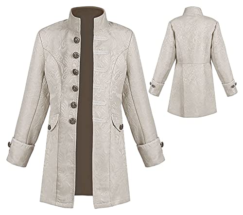 AIEOE - Herren Gothic Steampunk Frack Jacke Mittelalter Gehrock Mantel Viktorianischen Karneval Kostüm Cosplay Fashing Smoking - Kind - Weiß - 145 von AIEOE