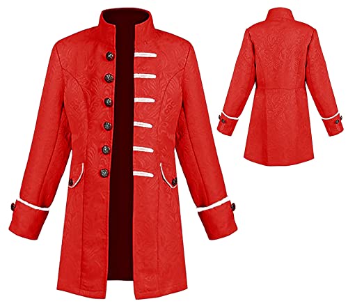 AIEOE - Herren Gothic Steampunk Jacke Mittelalter Gehrock Mantel Viktorianischen Karneval Kostüm Cosplay Fashing Smoking - Kind - Rot - 155 von AIEOE