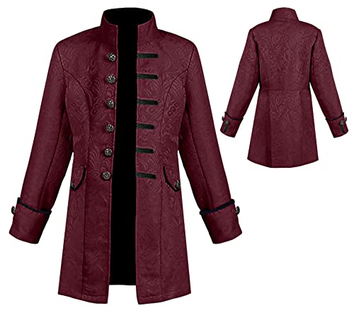 AIEOE - Junge Halloween Mantel Cosplay Karneval Partit Jacke Mittelalter Vintage Gothic Gehrock Pirat Viking Steampunk Jacke Renaissance Viktorianisch Mittelalter Mantel - Kind - Rot-1-135 von AIEOE