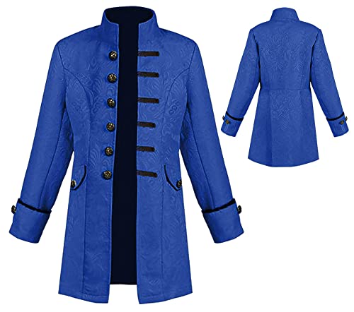 AIEOE - Junge Steampunk Gothic Jacke Langarm Mittelalter Mini Mantel Cosplay Renaissance Kostüm Halloween Gothic Gehrock - Kind - Blau - 145 von AIEOE