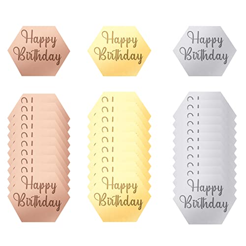 AIEX 33 Stück Happy Birthday Topper Acryl, Happy Birthday Topper Personalisiert Spiegel Acryl Cupcake Topper Mini Cupcake Topper Custom Cake Topper Name (Gold, Silber und Roségold, Hexagon) von AIEX