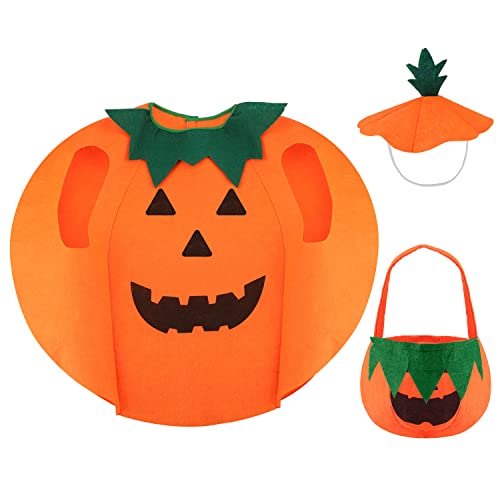 AIEX Halloween Kürbis Kostüm, Kürbis Kostüm Kinder mit Kürbis Tasche und Kürbishut Kürbis Deko Halloween für Jungen und Mädchen von AIEX