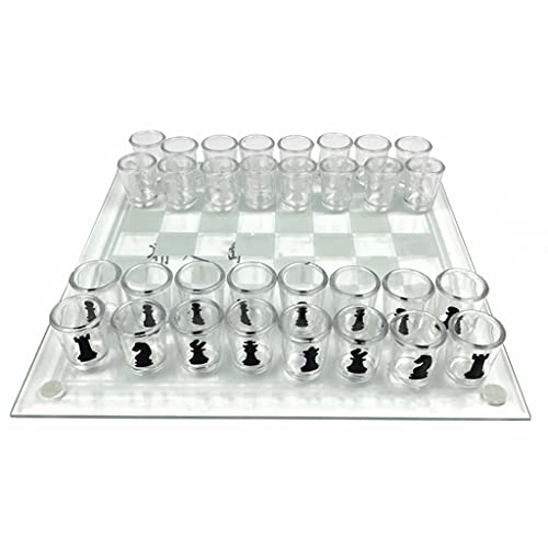 Glasschach-Set mit 32 Kristall-Weinglas-Schachfiguren und klarem Glas-Schachbrett, Schnaps-Trinkset für Partys, Schachset (Farbe: großes Schachset) (großes Schachset) von AIGOEGJJWWGGN