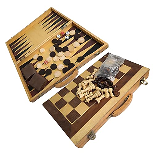 Mit faltbarem Koffer, 2-in-1-Schach-Checker, Backgammon-Set, Reise-Handbox-Set für Kinder (groß) von AIGOEGJJWWGGN