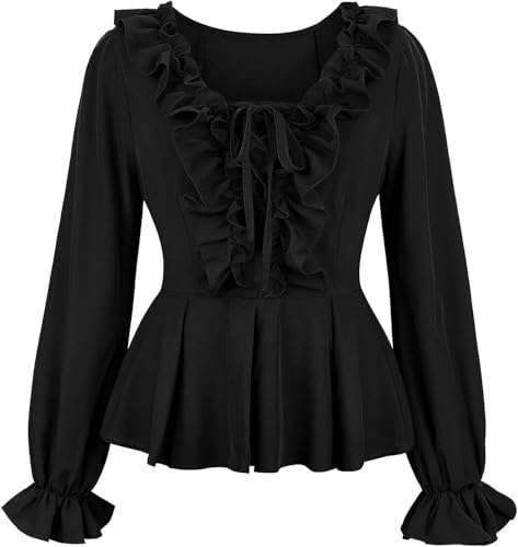 AIGOUT Blusen für Damen, Renaissance-Hemden, mittelalterlich, langärmelig, Gothic, Übergröße, Oberteil, Mittelalter-Pirat (Typ 1, 3XL) von AIGOUT