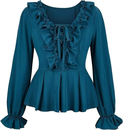 AIGOUT Blusen für Damen, Renaissance-Hemden, mittelalterlich, langärmelig, Gothic, Übergröße, Tops, Mittelalter-Pirat (Typ 2, 3XL) von AIGOUT