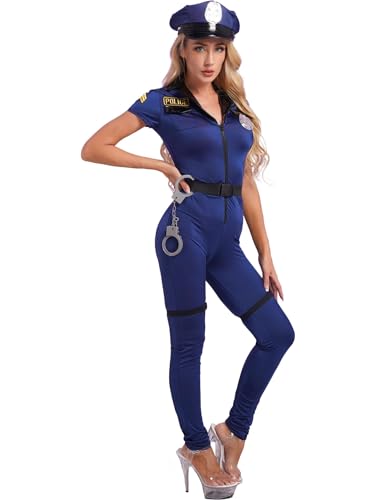 AIGOUT Damen-Polizistin, Uniform, Polizistin, Polizistin, figurbetontes Minikleid mit Hut, Abzeichen, Gürtel, Handschuhen und Armbändern (Größe C, L) von AIGOUT