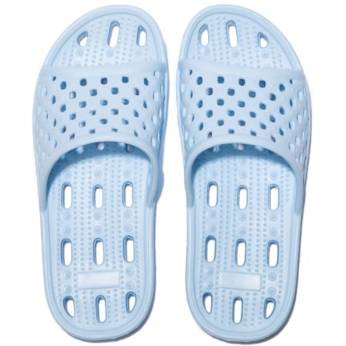 AIGOUT Dusch-Hausschuhe für Damen und Herren, schnelltrocknend, Duschschuhe, rutschfest, Bad-Hausschuhe, Schwimmbad, Strand, Slider, Sommersandalen (Blau, 3,5 UK) von AIGOUT