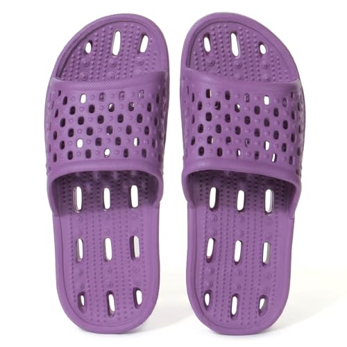 AIGOUT Dusch-Hausschuhe für Damen und Herren, schnelltrocknend, Duschschuhe, rutschfest, Bad-Hausschuhe, Schwimmbad, Strand, Slider, Sommersandalen (Dunkelviolett, Größe 37) von AIGOUT