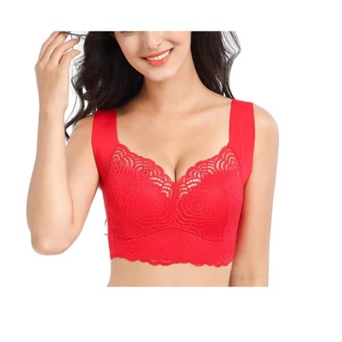 AIGOUT Exsecret Air Ultimate Lift BH, Stretch, vollfigurig, nahtloser Spitzenausschnitt, Sport-BH, Schlaf-BHs für Damen, Rot, Größe 42D von AIGOUT