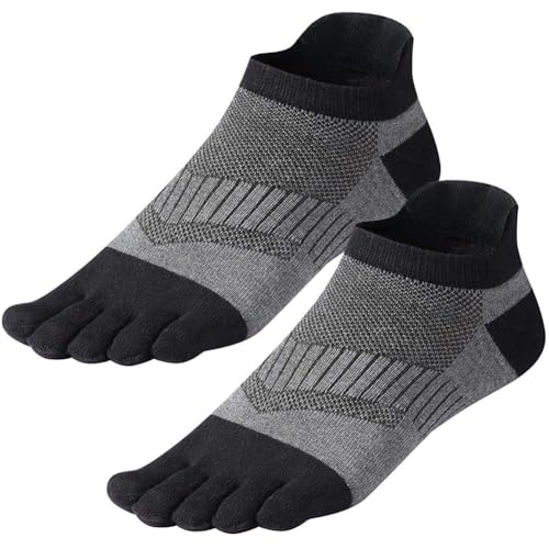 AIGOUT Herren-Socken aus Baumwolle, Fünf-Finger-Socken, niedrig geschnitten, athletische Socken zum Laufen (Grau/2 Paar, Einheitsgröße) von AIGOUT