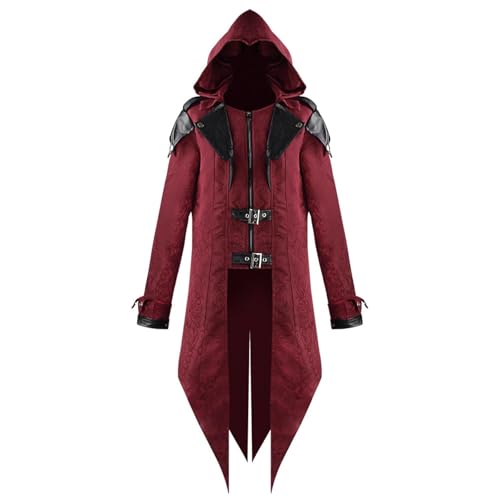 AIGOUT Herren Steampunk Frack Mittelalter Steam Punk Vintage Frack Jacke Gothic Viktorianischen Gehrock Uniform Halloween Kostüme Vampir Kleidung (Rot, 3XL) von AIGOUT