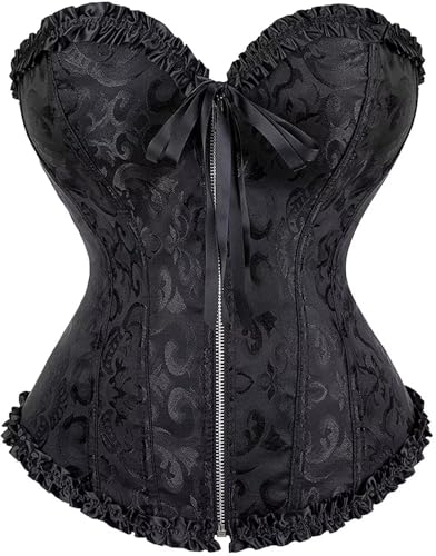 AIGOUT Korsett Top Reißverschluss Bustier Damen Body Shaper Übergröße Burlesque Outfit, Schwarz , 6XL von AIGOUT