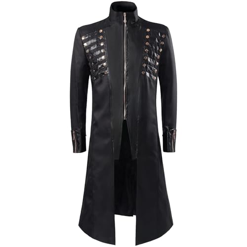 AIGOUT Mittelalterliche Steampunk-Jacken für Herren, viktorianische Renaissance, Gothic, Retro, Steampunk, Trenchcoat, Halloween, Party, Cosplay, Gentleman-Kostüme für Erwachsene (Schwarz, M) von AIGOUT