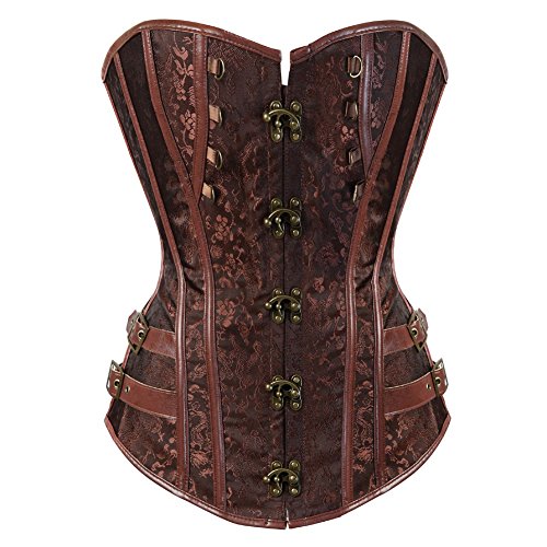AIGOUT Steampunk Schnür-Korsett mit Vintage-Brokatschnalle, schweres Fischgräten-Überbrust-Bustier für Damen, Braun, Größe M AIGOUT Steampunk Schnür-Korsett mit Vintage-Brokatschnalle, schweres Fischgräten-Überbrust-Bustier für Damen, Braun, Größe M von AIGOUT