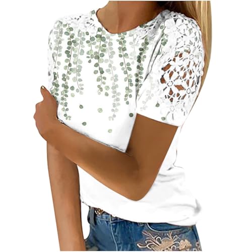 AIGOUT Womens Lace Tops Hollow Sleeve Solid Blouses Tunic Top T-Shirt Pullover Ladies Dressy T Shirt Summer Tunic Blouse Holiday Party Work Office Jumper Sweatshirt Tee Plus Size (5, L) von AIGOUT