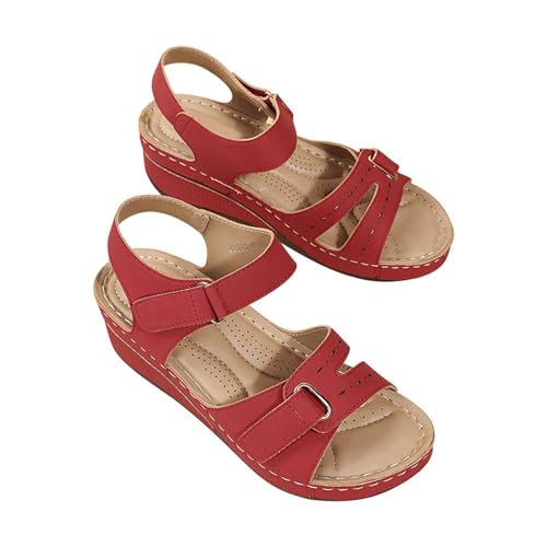 AIGOUT Womens Orthopaedic Shoes Orthopaedic Sandals with Arch Support Orthopaedic Sandals with Plantar Fasciitis Slip On Thick Cushion Slippers Womens Walking Sandals Womens Sandals (Red, 3UK) von AIGOUT