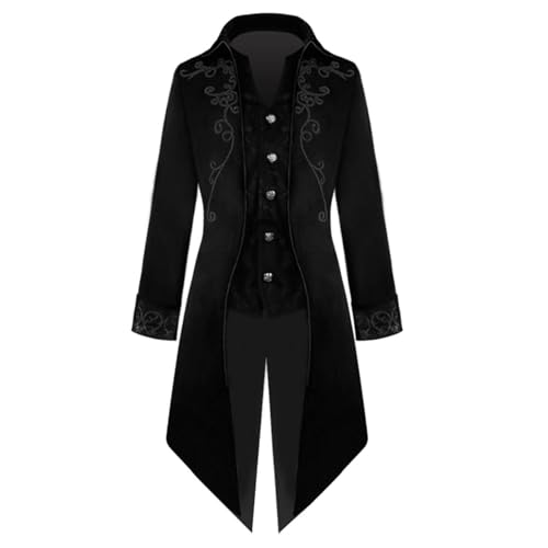 Steampunk Frack Herren Mittelalter Vintage Mantel Gothic Trenchcoat Langer Halloween Frack Kostüm Mittelalter Viktorianischer Gehrock Uniform für Steampunk-Thema & Halloween Party Vampir Kostüm von AIGOUT