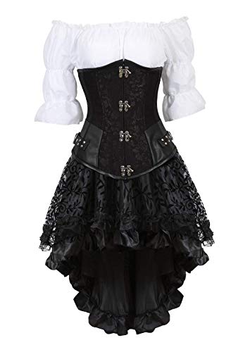 Steampunk Kleid unter der Brust, figurbetontes Kleid, dreiteiliger Anzug für Damen, Nietenbrokat-Korsett-Bustier, ein Wort tonendes Schulterhemdkleid, High-Low Steampunk-Rock, Taillenmieder, Outf Steampunk Kleid unter der Brust, figurbetontes Kleid, dreiteiliger Anzug für Damen, Nietenbrokat-Korsett-Bustier, ein Wort tonendes Schulterhemdkleid, High-Low Steampunk-Rock, Taillenmieder, Outf von AIGOUT
