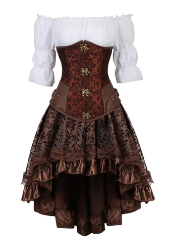 Steampunk Kleid unter der Brust, figurbetontes Kleid, dreiteiliger Anzug für Damen, Nietenbrokat-Korsett-Bustier, ein Wort tonendes Schulterhemdkleid, High-Low Steampunk-Rock, Taillenmieder, Outf Steampunk Kleid unter der Brust, figurbetontes Kleid, dreiteiliger Anzug für Damen, Nietenbrokat-Korsett-Bustier, ein Wort tonendes Schulterhemdkleid, High-Low Steampunk-Rock, Taillenmieder, Outf von AIGOUT