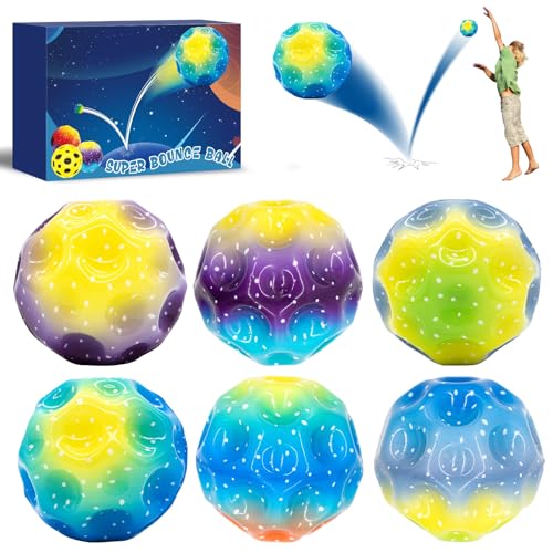 AIHAOYU 6 Stück Astro Jump Ball - Mini Farbiger Jump Ball Hohe Bounce Loch Ball Toy, Hohe Springender Gummiball, Super High Bouncing Space Ball, Planeten Hüpfbälle für Outdoor & Indoor von AIHAOYU