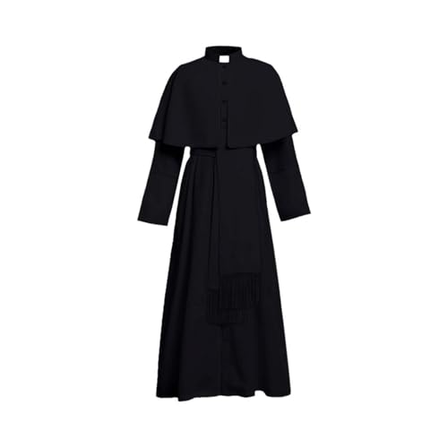 AIHERQG Cosplay-Kostümlegende: Geistliche Robe, Soutane mit Zingulum, mittelalterliches Geistlichengewand, römisches Priestergewand, Soutane, Kostüm for Männer, Hexe(Black1,3XL_MEN WITCH) von AIHERQG