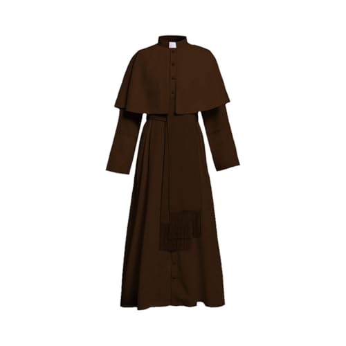 AIHERQG Cosplay-Kostümlegende: Geistliche Robe, Soutane mit Zingulum, mittelalterliches Geistlichengewand, römisches Priestergewand, Soutane, Kostüm for Männer, Hexe(Brown1,3XL_MEN WITCH) von AIHERQG