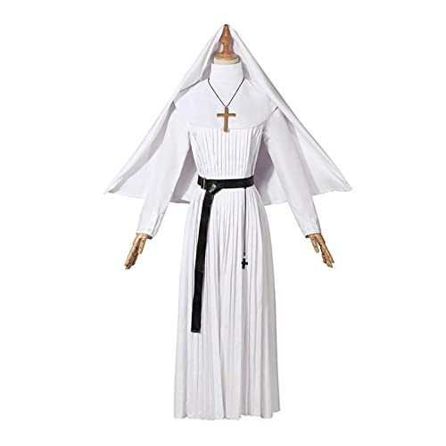 AIHERQG Das Nonne Cosplay -Kostüm Halloween Kostüm for Frauen das beschwörende Cosplay lange Kleid for Erwachsene Horror Ghost Kostüm(White1,L) von AIHERQG