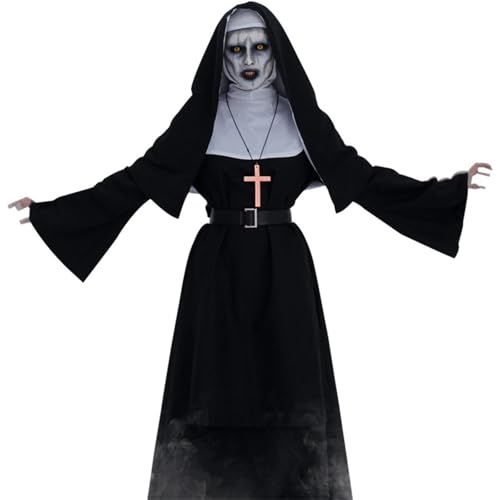 AIHERQG Die Nonne Cosplay Kostüm Cosplay Cross Ghost Halloween Kostüm The Conjuring Schwarze Frauen Halloween Kostüm(3XL) von AIHERQG