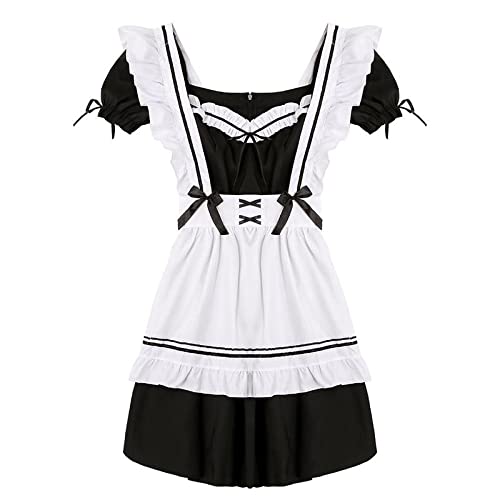 AIHERQG Dienstmädchen-Outfit for Frauen, langes Kleid, schwarze und weiße Kleider, Herrenkleid, Kostüm, Cosplay, Café-Schürze, Kostüm(M) von AIHERQG