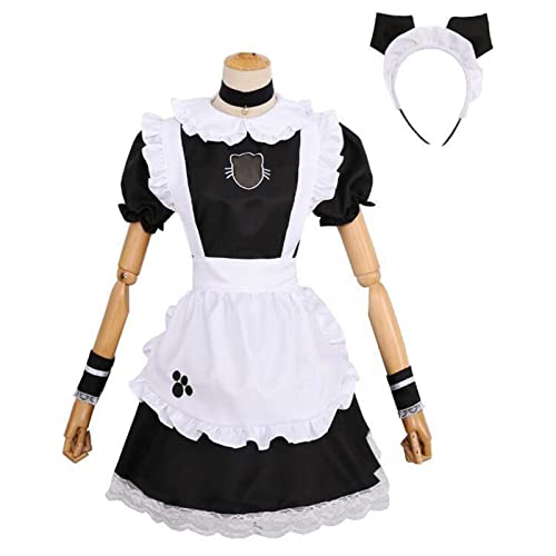 AIHERQG Frauen Schöne Cosplay Kostüm Kurzarm Maid S-2XL Kleid Kragen Schürze Mit Cosplay(L) von AIHERQG