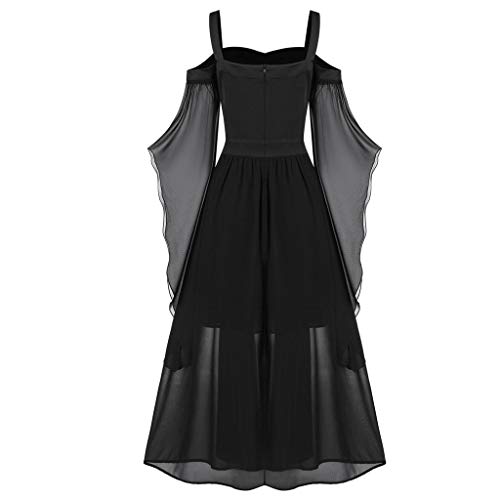 AIHERQG Halloween Hexen Sling Kleid - Mittelalter Kleid Mesh Ösen Sling Überschnittene Schultern Hexenkleid Schmetterlingsärmel Schnürung(A,XXL) von AIHERQG