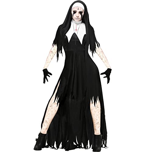 AIHERQG Halloween-Kostüme Nonne Cosplay Kostüm Frauen Schwarz Vampir Fantasie Kleid Terror Schwester Party Verkleidung Weiblich for Erwachsene(M) von AIHERQG