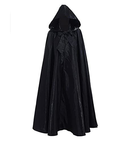 AIHERQG Halloween Party Cosplay Frau Männer Erwachsene lange Held Hexerei Hexerei Robe Kapuze Umhang Cosplay Satin roter mittelalterlicher Umhang(Black1,L) von AIHERQG