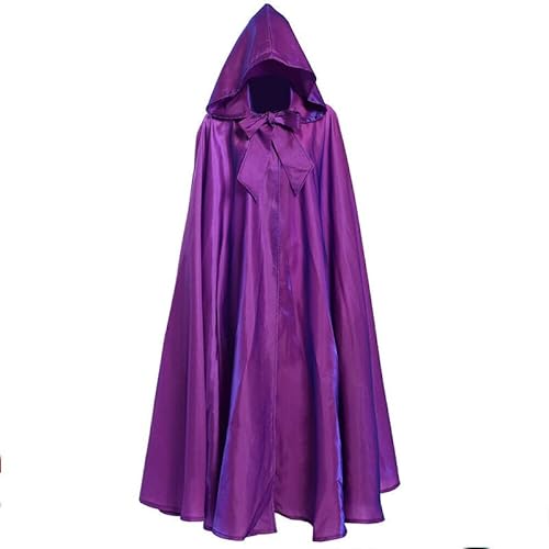 AIHERQG Halloween Party Cosplay Frau Männer Erwachsene lange Held Hexerei Hexerei Robe Kapuze Umhang Cosplay Satin roter mittelalterlicher Umhang(Purple1,L) von AIHERQG