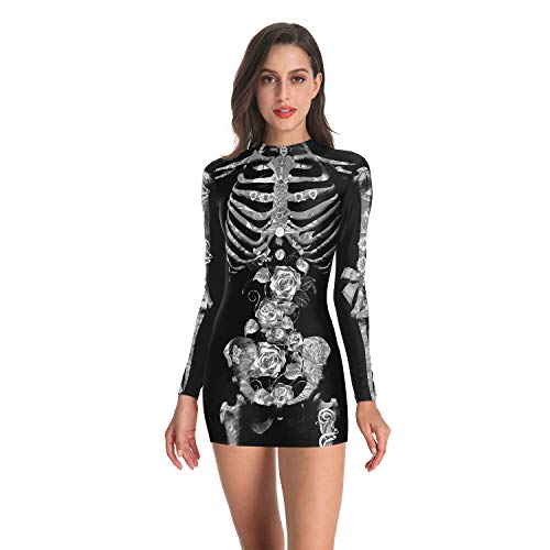 AIHERQG Helloween Cosplay Gruseliges Kostüm Kleid for Erwachsene Skelett Bodysuit Amerikanischer Karneval Party Performance Teufel Geist Frauen(Color2,M) von AIHERQG