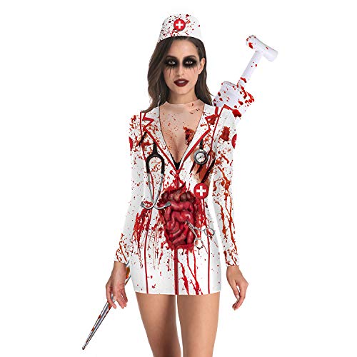 AIHERQG Helloween Cosplay Gruseliges Kostüm Kleid for Erwachsene Skelett Bodysuit Amerikanischer Karneval Party Performance Teufel Geist Frauen(Color3,M) von AIHERQG