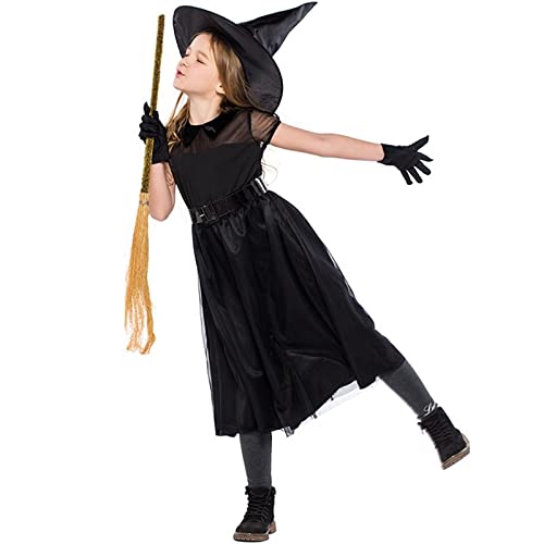 AIHERQG Kinder Kind schwarz böse Hexe Zauberer Kostüm Cosplay for Mädchen Party Halloween Kostüme Kostüm(M(height 120-130cm)) von AIHERQG