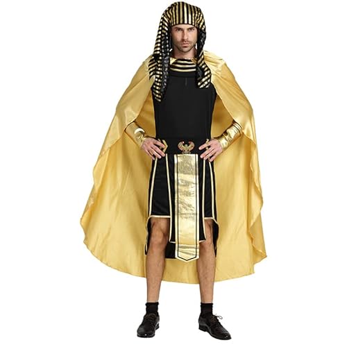 AIHERQG Männer Frauen Gold Ägypten Ägyptischer Pharao Kostüm Halloween Party Maskerade Kleidung Cosplay Ägypten Königin Cape(Men) von AIHERQG