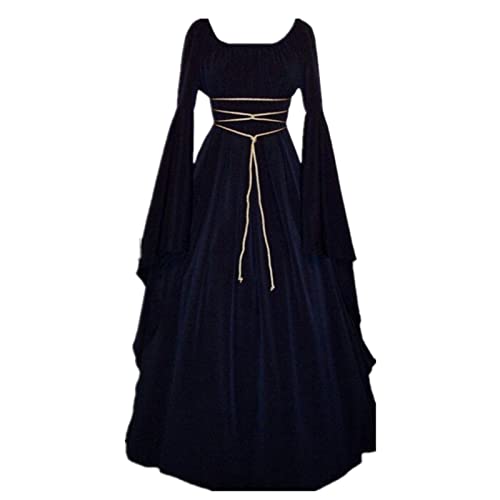 AIHERQG Mittelalter Kleid Halloween Kostüme for Frauen Mittelalter Cosplay Vampir Teufel Braut Party Court Karnevalskleider(Navy1,L) von AIHERQG