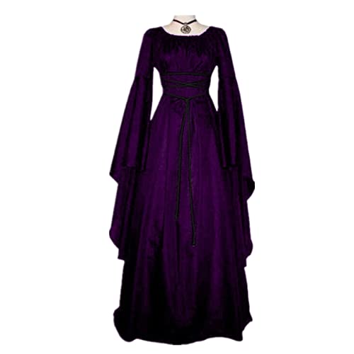 AIHERQG Mittelalter Kleid Halloween Kostüme for Frauen Mittelalter Cosplay Vampir Teufel Braut Party Court Karnevalskleider(Purple1,L) von AIHERQG